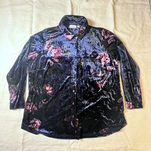 Women's Velvet L/S Floral Blouse Plus Size Dark Romance Whimsigoth Velour